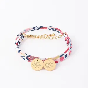 Bracelet Liberty personnalisé, Bracelet en coton gravé avec nom personnalisé pour femme