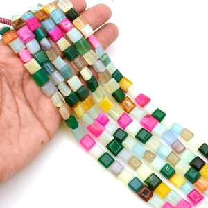 ลูกปัดหินแคลซิโดนีสีรุ้งธรรมชาติทรงเหลี่ยมขนาด 8x9 มม. สำหรับทำเครื่องประดับ - Product Image 5