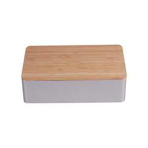 Wooden lid tea coffee cookies metal box custom printed storage tin packing