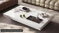 Table basse moderne de luxe en pierre frittée italienne - Meuble design haut de gamme pour salon et bureau