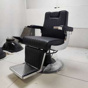 Modern Barber Chair Hydraulic Salon Styling Chair Black PU Leather Round Base Adjustable <b>Footrest</b> Barber Shop Furniture - Product Image 3