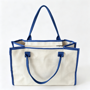 Sac fourre-tout en toile blanche avec logo personnalisé et fermeture éclair, sac de shopping personnalisable OEM/ODM - Product Image 1