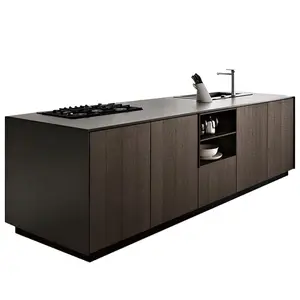Modern Design Customized Stand Cabinet Kitchen Island Counter Top Sink Base Plywood Sintered Stone Quartz Kitchen Countertop