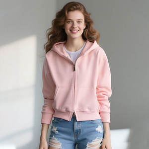 Sweat à capuche personnalisé avec logo, 350g, fermeture éclair, cardigan en pur coton, lourd, court, décontracté, vêtement d'extérieur - Product Image 4