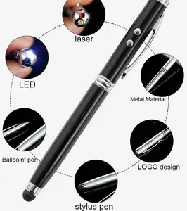 4 in 1 Multifunctional Stylus Touch Screen Laser Point Pen Metal Ballpoint Pen with LED light Ballpoint Pen For Phone