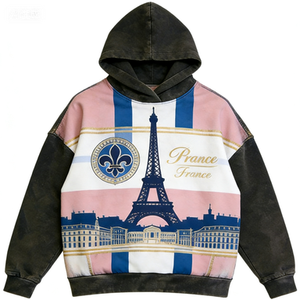 Sudadera Extra Grande con Estampado Romántico Francés, Torre <span class=keywords><strong>Eiffel</strong></span>, Flor de Lis, Patrón de Arquitectura de París, Diseño a Rayas Vintage - Product Image 1