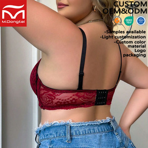 Reggiseno Plus Size da Donna Senza Ferretto Traspirante in Pizzo Trasparente con Ricamo Floreale, Chiusura a Tre Gancetti e Spalline Regolabili - Product Image 2