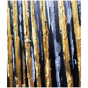 Toile peinte à la main, décoration murale minimaliste moderne dorée et bleue, art abstrait entièrement fait main - Product Image 2