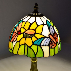 LongHuiJing Tiffany 8 Inch Style Sunflower Lampshade Table Lamps Vintage Pastoral Bedside <b>Lights</b> Butterfly Stained Glass Lamp - Product Image 5