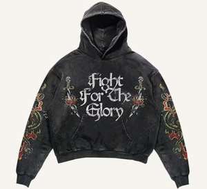 Vintage Washed Gothic Hoodie Fight <b>For</b> The Glory Print <b>Mens</b> Womens Streetwear Pullover Hoodie Warm Fleece Winter <b>Sweatshirt</b> - Product Image 1