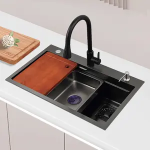 75x46cm Black Nano Stainless Steel Kitchen Sink Handmade Thickening European Kitchen Sink Large Single Bowl