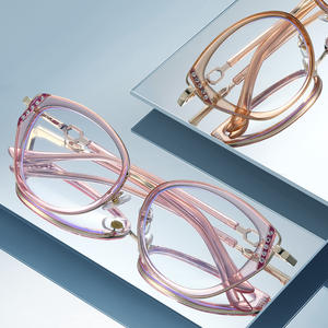 Nouvelles montures de lunettes œil-de-chat avec embellissements en strass, protection anti-lumière bleue, monture complète, verres en acétate, origine Taizhou - Product Image 4