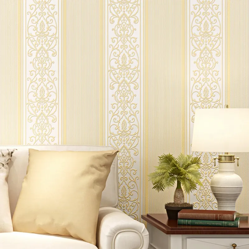 Fashion 3D European vertical stripe wallpaper modern simple stereo relief decoration hotel bedroom living room wallpaper
