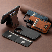 SUTENI untuk iPhone 18 Pro Max Casing Ponsel Pengisi Daya Nirkabel Magnetik Pita Elastis Tempat Kartu Penyangga Kulit Imitasi 17 16 Plus 15 14 13