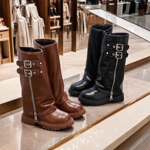 Nouvelles bottes longues vintage pour enfants, style automne-hiver, antidérapantes, avec fermeture éclair, pour filles - Product Image 2