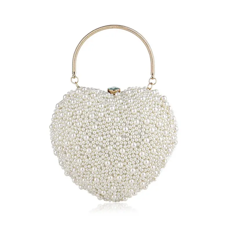 Women Elegant Formal Evening Bag Party Bridal Handbags heart shape Pearl Clutch Pearl Beaded Purse and Clutch