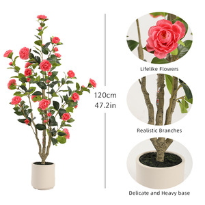 Albero di Camelia Bonsai Artificiale di Alta Qualità con Foglie Realistiche in Plastica Durevole e Tessuto di Seta Ecologico per Decorazione Interna - Product Image 5