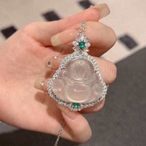 Collier en argent pur S925, petit, double couche, en forme de gourde, avec jadeite glacée chinoise rétro, nouveau bijou de niche exquis et transparent - Product Image 1