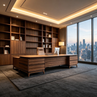 Bureau de direction de luxe avec un aspect bois chaud et une surface de travail spacieuse pour bureau d'entreprise