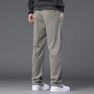 Pantaloni maschili classici in velluto a coste dritti kaki <span class=keywords><strong>grigio</strong></span> nero larghi alla moda pantaloni elasticizzati morbidi abbigliamento Casual da uomo - Product Image 5