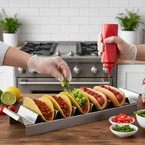 Plateau de préparation pour hot-dogs et tacos, 7 compartiments, en acier inoxydable - Support à tacos, plateau pour hot-dogs <span class=keywords><strong>au</strong></span> maïs, plateau pour saucisses de petit-déjeuner - Product Image 4