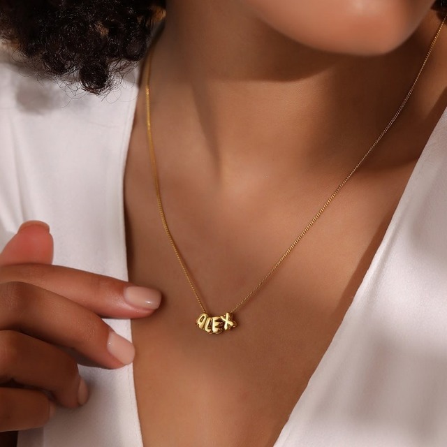 Custom 18k Gold Plated Stainless Steel 3d Bubble Letter Necklace Dainty A-z Alphabet for Personalized Name Trendy Parties