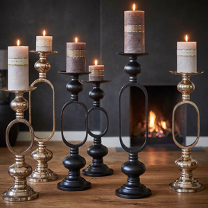 Modern Gold and Black Metal <b>Candle</b> Holder Stands Geometric Tabletop Candlestick Vases for Luxury <b>Wedding</b> Home Decor - Product Image 3