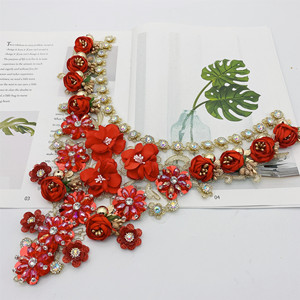 Vintage bordado flor cuello elegante señora real blanco encaje falso cristal con cuentas diamantes de imitación camisa collares - Product Image 3