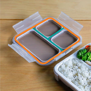 Lonchera portátil de plástico con tres compartimentos, a prueba de fugas, estilo bento, para ventas en paquete. - Product Image 3