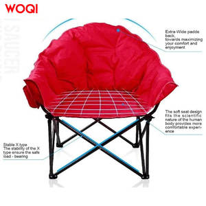 Chaise pliante de camping Woqi, tissu Oxford rouge, structure en aluminium, chaise de jardin ronde, légère, portable, pour usage extérieur - Product Image 1