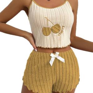 Europees-Amerikaanse stijl zomer dames pyjama set van geborsteld nylon met elastische tailleband, 2-delig (topje en shorts) - Product Image 5