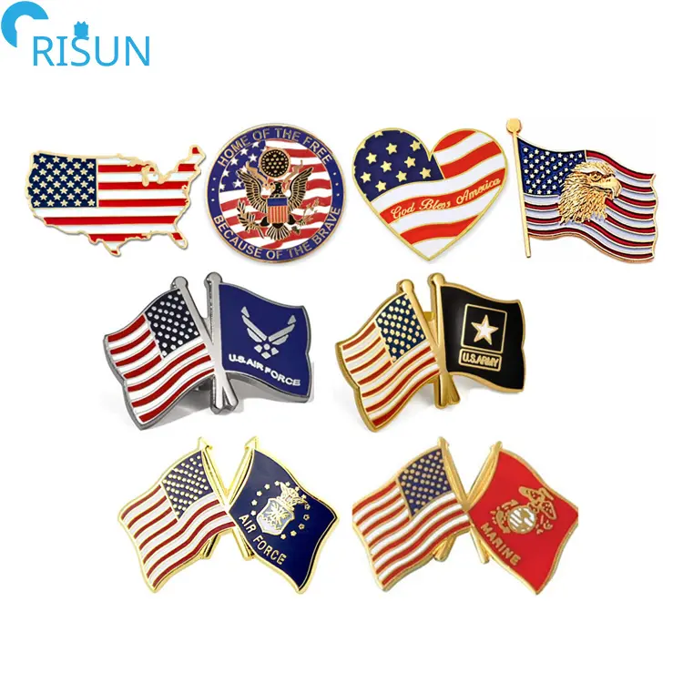 Quality Customized Enamel United States US American Double Cross Flag Lapel Pins Badges Brooches Custom American Flag Enamel Pin
