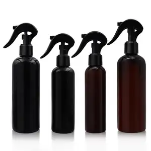 Trigger Mist Sprayer Empty Refillable 200ml 300ml Amber Black Pet Round Plastic Toner Liquid Spray Bottle