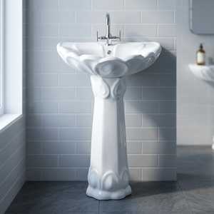 Calidad de exportación Vistaar Lotus blanco cerámica Pedestal lavabo Lavabo fregadero conjunto precio barato India fábrica - Product Image 1