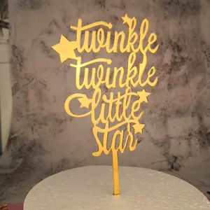 Yeni tasarım akrilik Twinkle Twinkle Little Star noel ağacı altın siyah kek Topper