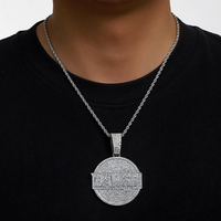 Hiphop Iced Out Big Round Zinc Alloy Custom Rhinestone Pendant avec chaîne Fashion Pendentifs & Charms