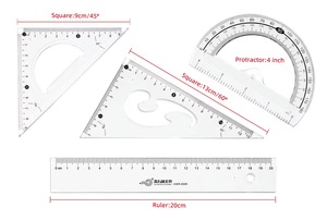 Set di Geometria in Plastica Trasparente Non Pieghevole da 20cm, Righello Triangolare, Goniometro, Kit Righello, Promozione, Forniture Scolastiche e per Ufficio - Product Image 2