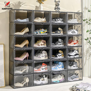 Xinhang fabrication Offre Spéciale étui à chaussures en plastique boîte de rangement empilable noir/blanc boîtes à chaussures transparentes boîte à chaussures avec aimant - Product Image 1