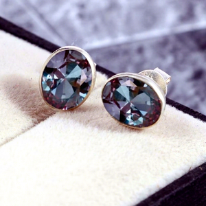 Birthstone <b>Earrings</b>, <b>Alexandrite</b> <b>Earrings</b>, Stud <b>Earrings</b>, Oval Cut, Sterling Silver <b>Earrings</b>, Colors Changing Gemstone <b>Earrings</b> - Product Image 1