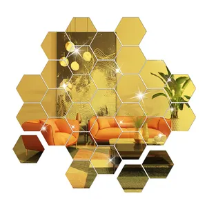 Self Adhesive Tiles Mirror Wall Stickers Non Glass Mirror Plastic 3D Hexagon Acrylic Mirror Wall Decor