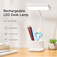 Lampe de bureau LED moderne à trois températures de couleur pour étudiants avec porte-stylo, protection oculaire, rechargeable par USB, lumière d'étude