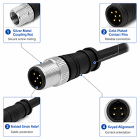 Connecteur de câble étanche IP68 M12 mâle-femelle, résistant à la corrosion, avec verrouillage à vis robuste, pour alimentation et éclairage extérieur