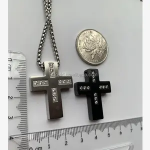 Mens Custom Stainless Steel Matte Cross Pendant Necklace Factory Wholesale CNC Zircon Cross Jewelry Manufacturer