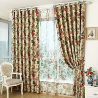 Tela de Cortina Estampada 100% Poliéster, Alta Opacidad, Diseño Floral de Rosas, Color Crema, Venta al Por Mayor