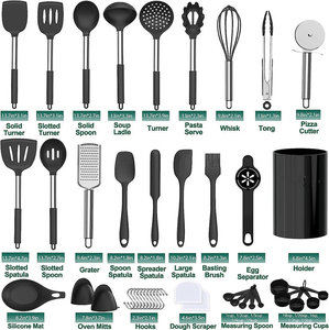 Heat Resistant Black <b>Kitchen</b> <b>Gadgets</b> <b>Tools</b> 43 Pcs Stainless Steel Handle Silicone <b>Kitchen</b> Cooking Utensils Set with Holder - Product Image 2