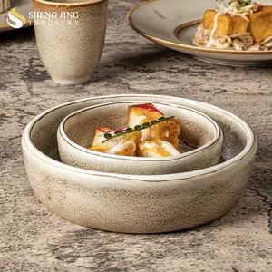 Винтажная матовая коричневая фарфоровая посуда для ресторана, гостиничная Банкетная керамическая миска с рисом карри, Круглая Керамическая сепница