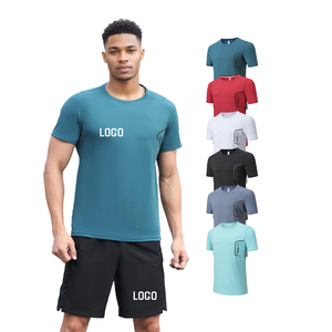 Haut de sport pour homme à manches courtes, haute performance athlétique, doux, col rond, pour fitness, gym et sport décontracté, avec poche - Product Image 3