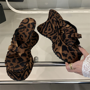 Nouvelles sandales compensées confortables à talon épais et nœud, imprimé léopard, à bride unique, pour femme, idéales printemps-automne - Product Image 4