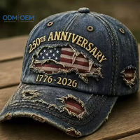 Casquette de baseball unisexe à motif drapeau américain, en coton lavé, effet vieilli, taille ajustable, USA, 250e anniversaire, usage quotidien décontracté