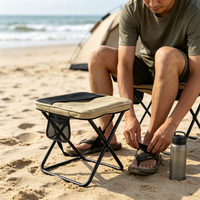 Tabouret de camping portable robuste en tissu Oxford, chaise pliante avec sangle d'épaule et pochette de transport zippée pour la pêche et le barbecue